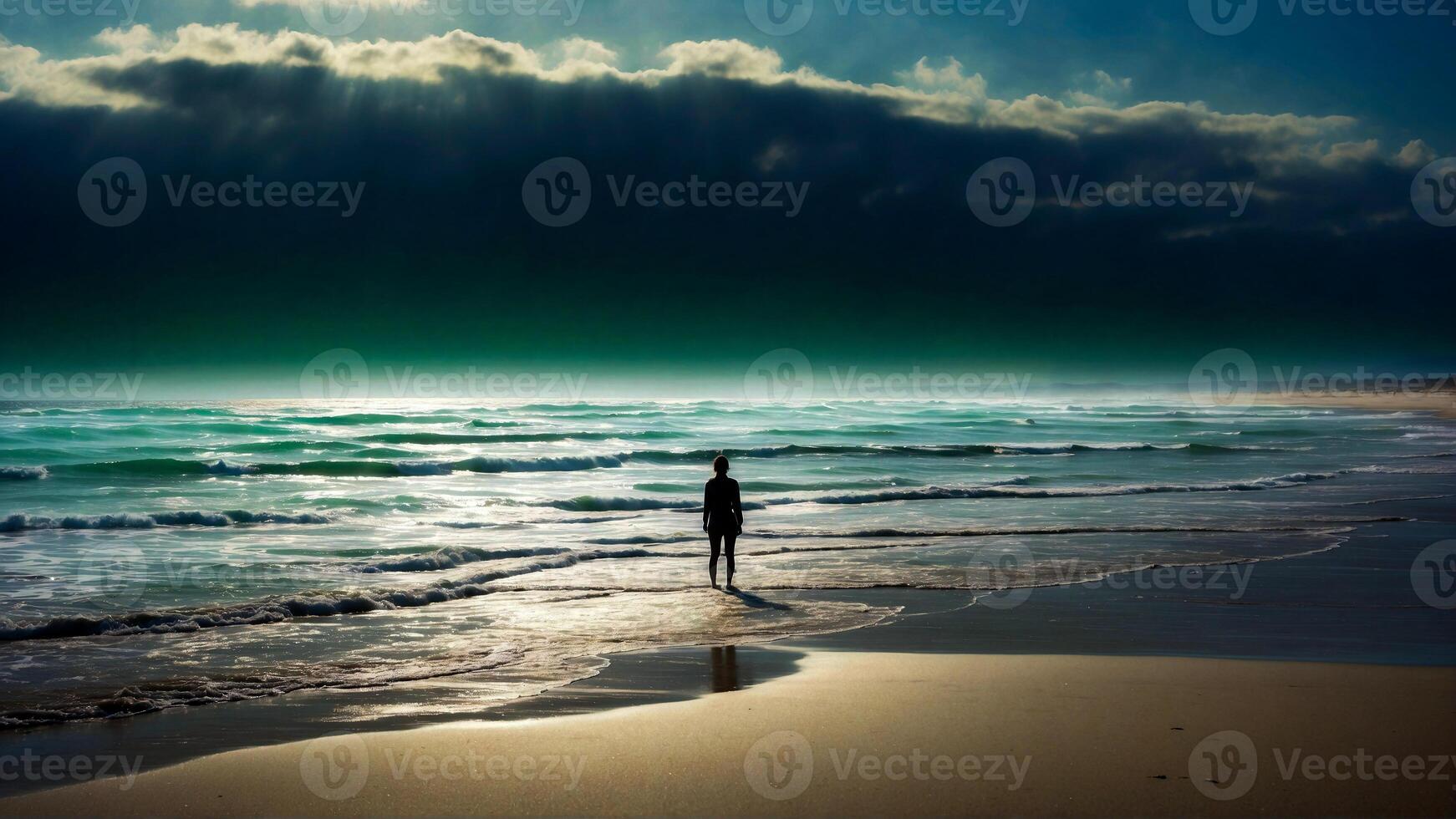 AI generated a person standing on the beach looking at the ocean photo