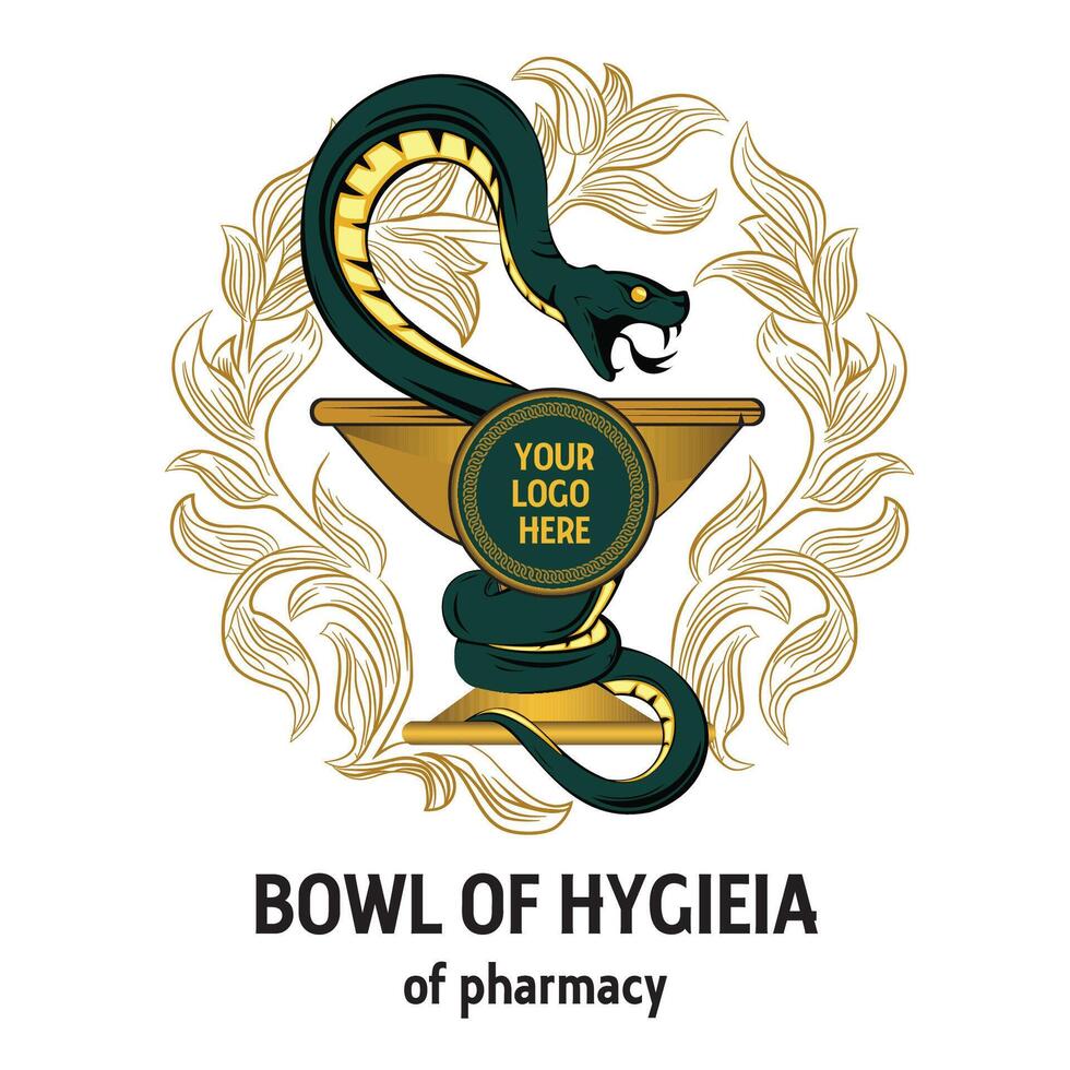 Symbol of Health Hygieias Bowlin Vector Art Healing Emblem Serpent and Bowl of Pharmacy