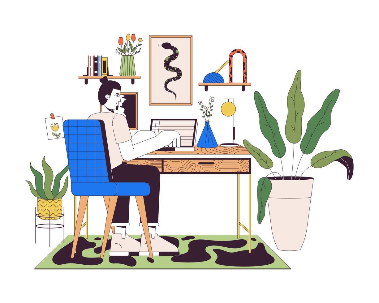 Home Office Line Cartoon Flat Illustration vector