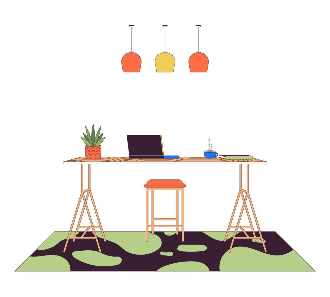 Home Office Modern Furniture Line Cartoon Flat Illustration vector