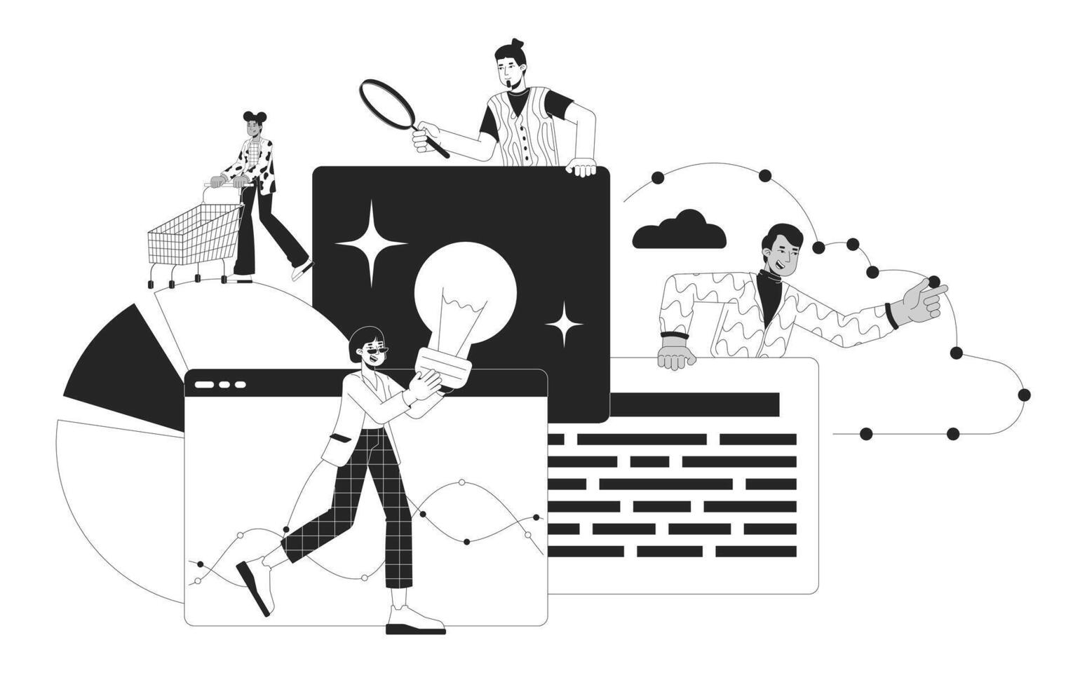 Data Analysis Team Monochrome Illustration Concept vector