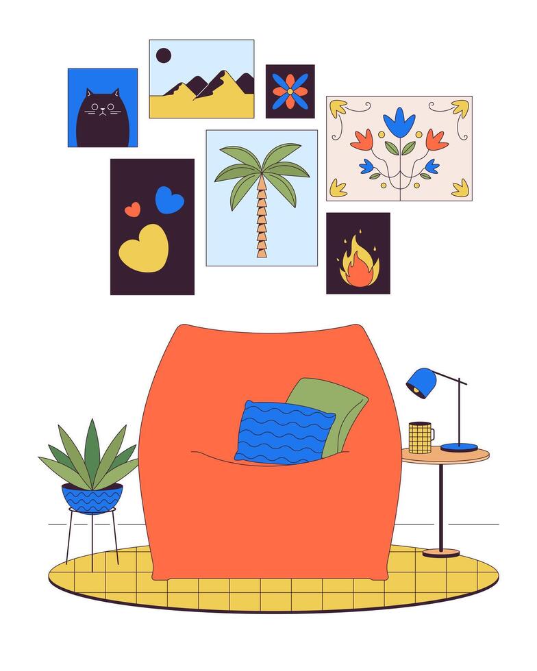 Chill Out Corner Line Cartoon Flat Illustration vector
