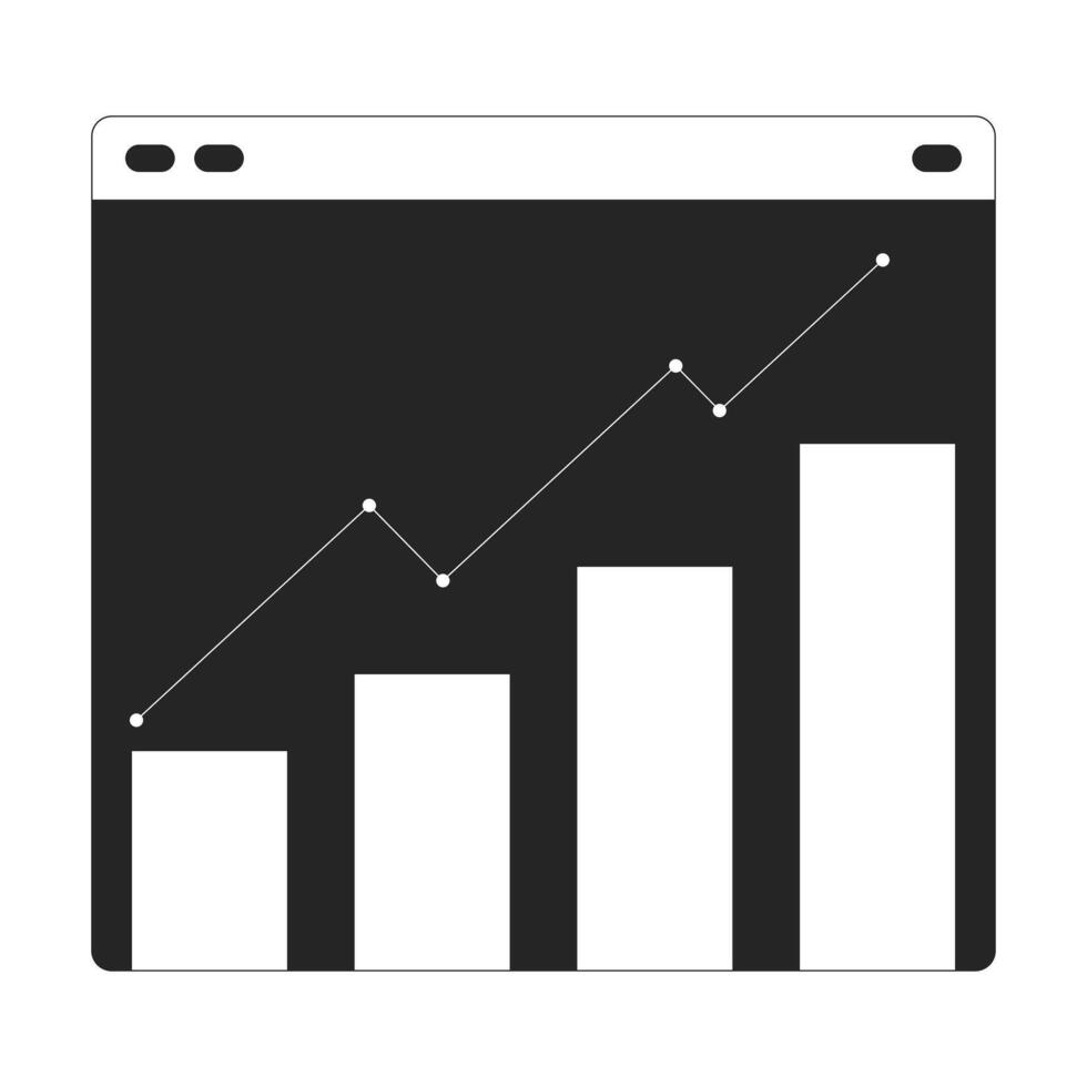 datos bar grafico línea página web negro y blanco 2d línea dibujos animados objeto. análisis analítica. creciente gráfico web página aislado vector contorno artículo. datos visualización monocromo plano Mancha ilustración