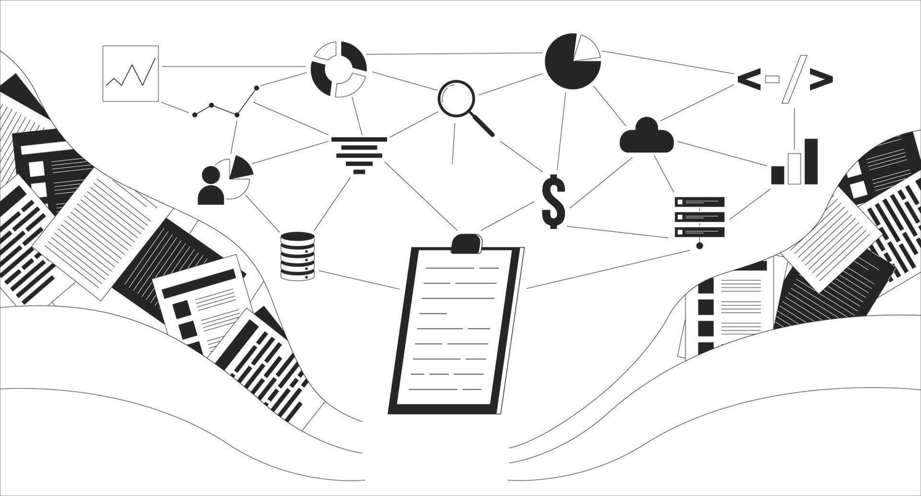 base de datos administración monocromo ilustración concepto vector