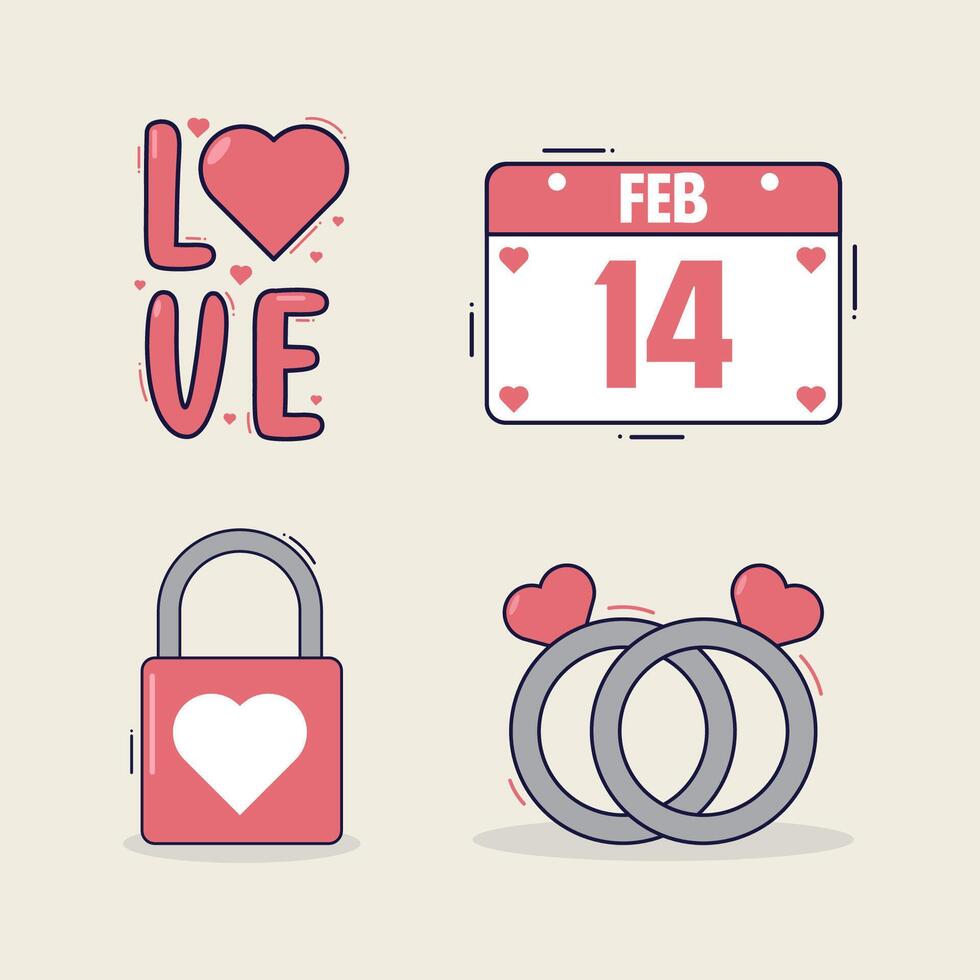 Set of doodle element for valentine's day. Vector illustration in flat style