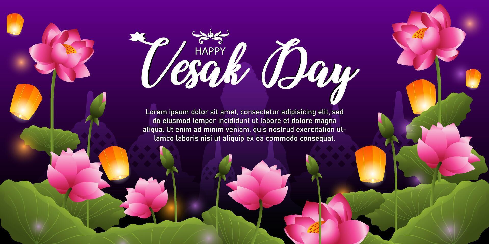 happy vesak day horizontal background vector