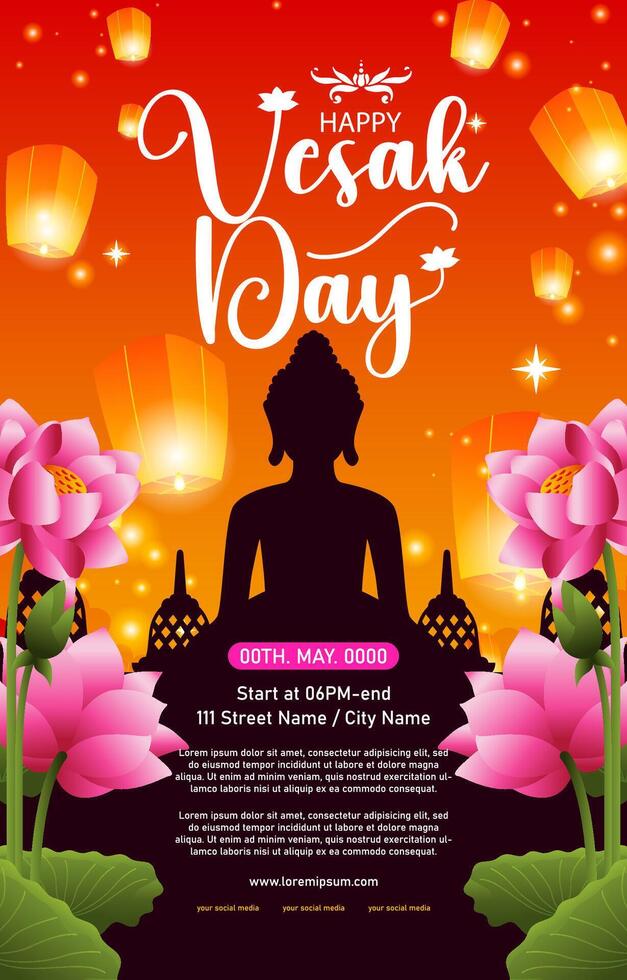 happy vesak day vertical poster banner vector