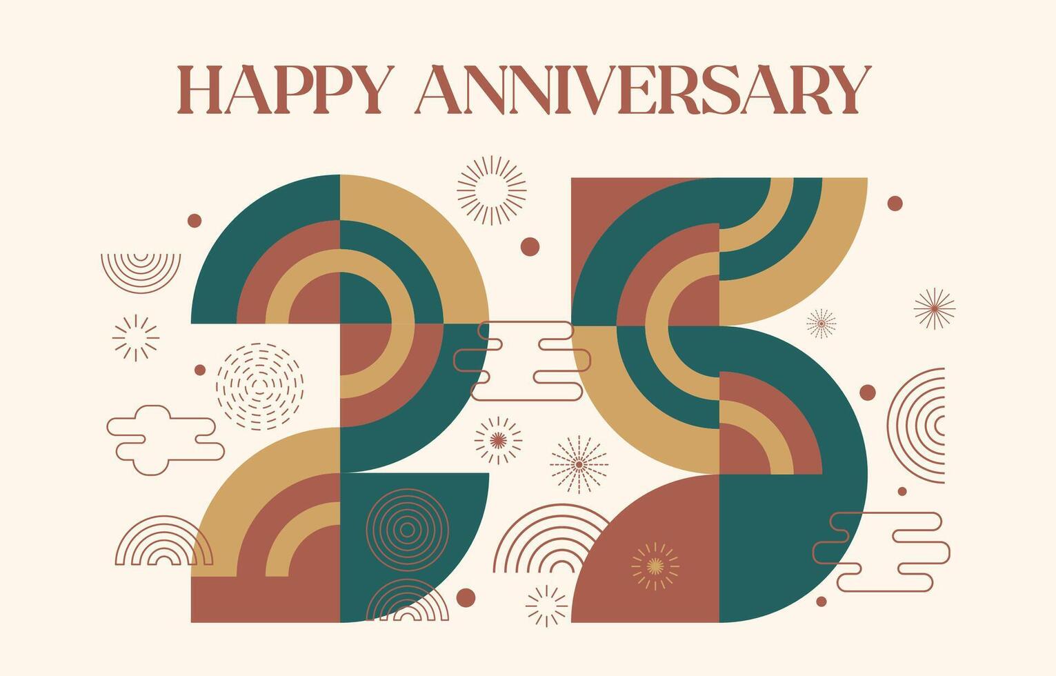 happy anniversary with geometric numbers in flat color concept vector