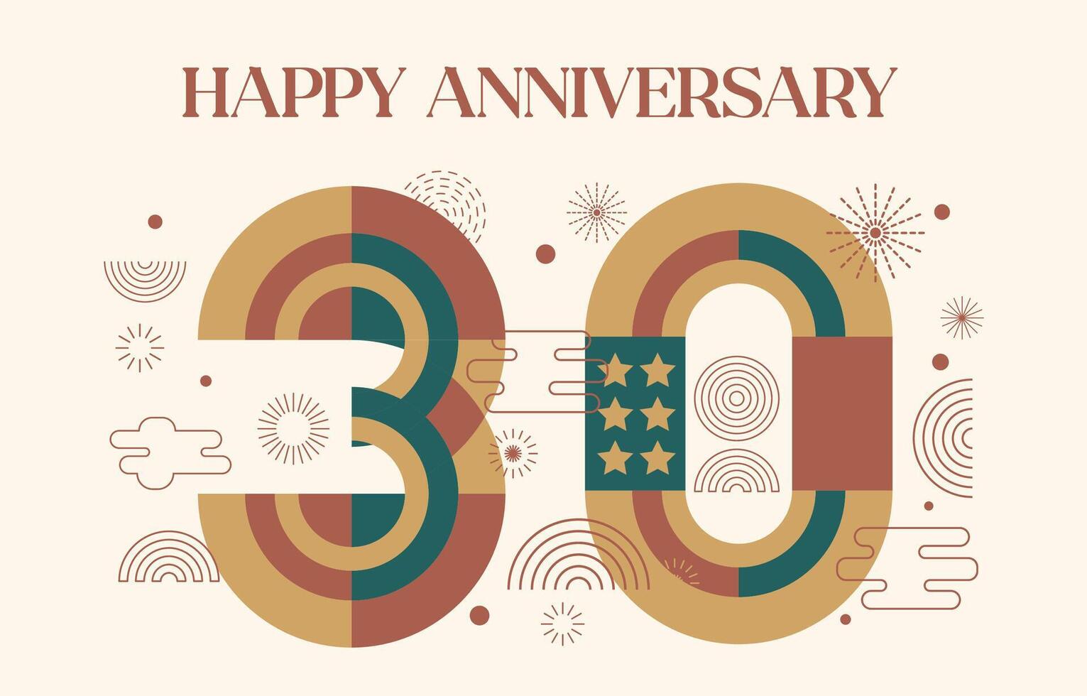 happy anniversary with geometric numbers in flat color concept vector