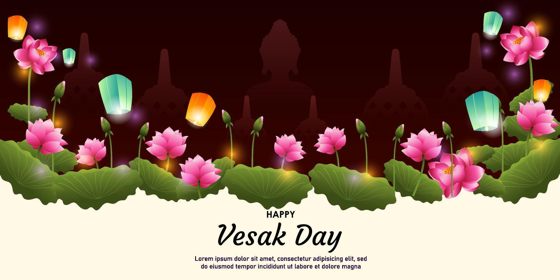 happy vesak day horizontal background vector