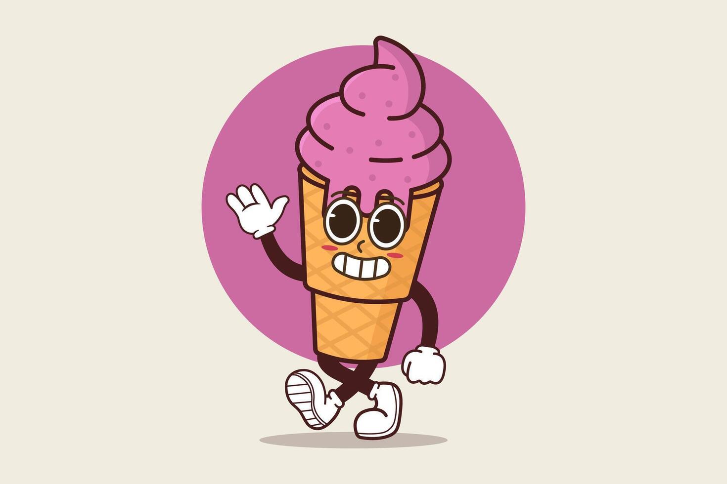 Ice Cream Cartoon Character Mascot Design with Happy and Smiling face vector