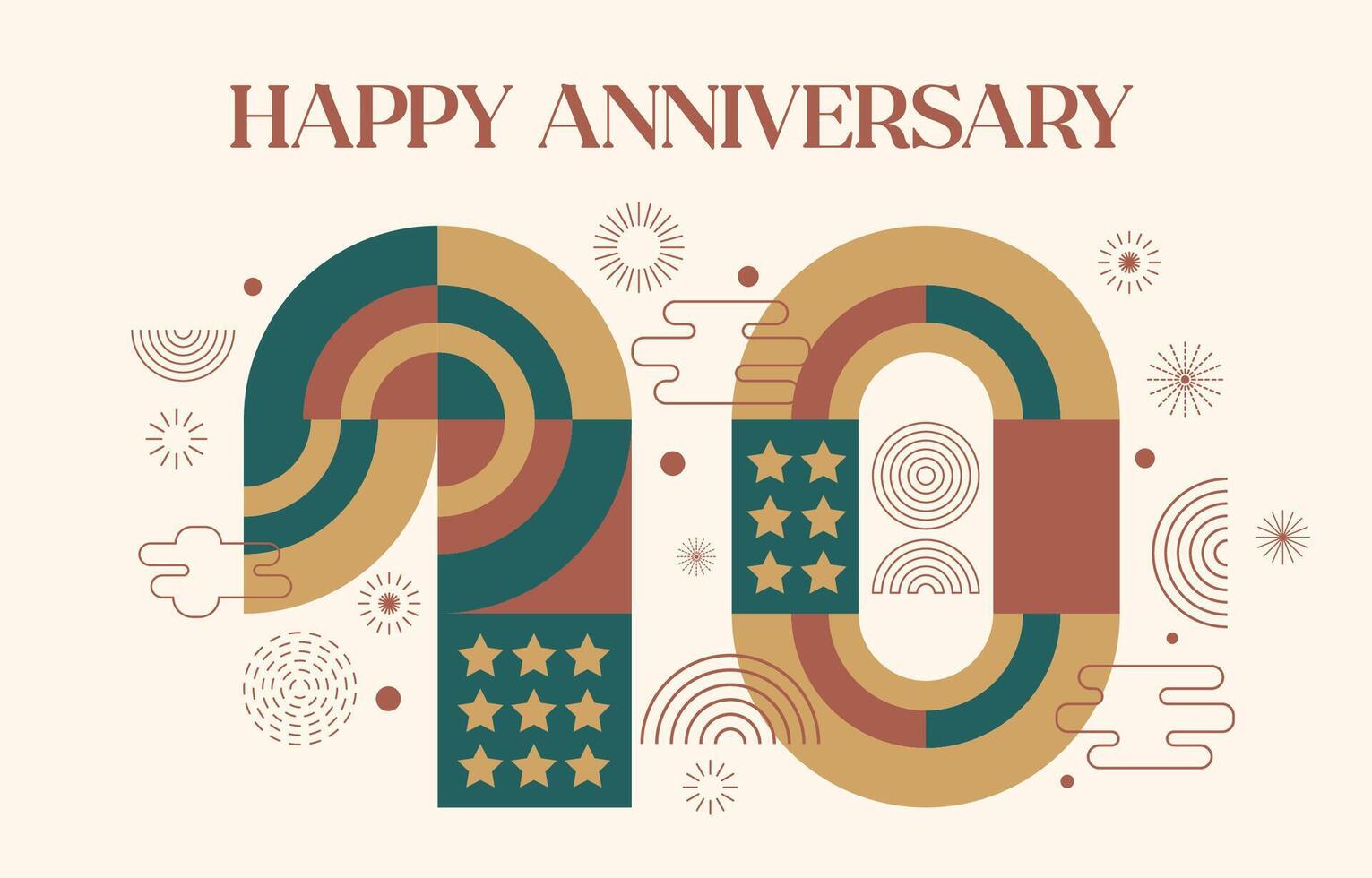 happy anniversary with geometric numbers in flat color concept vector