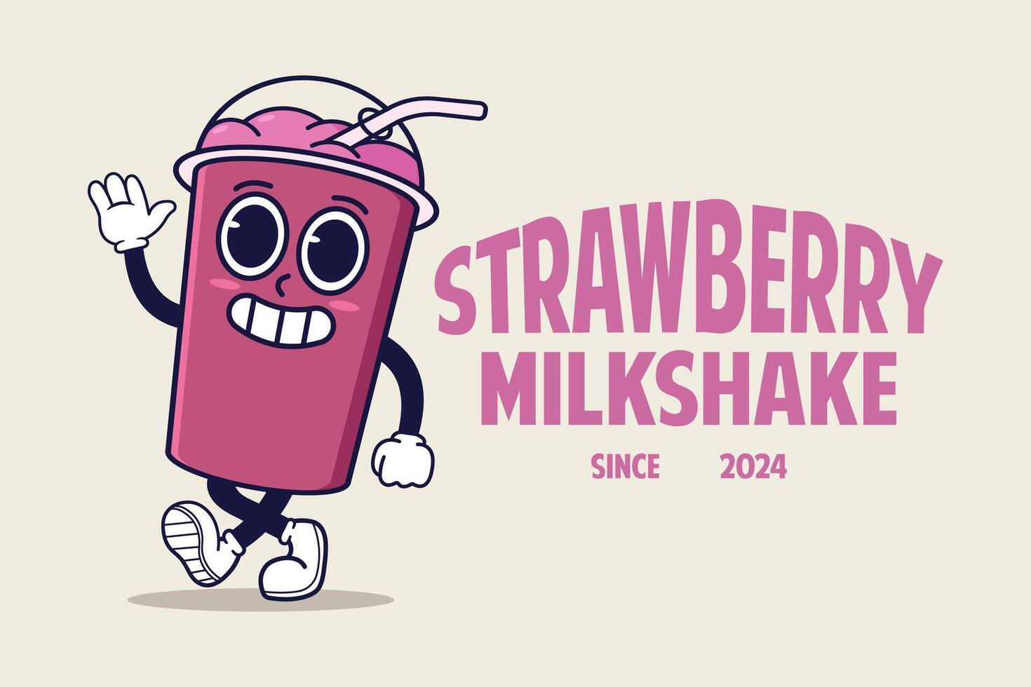 Strawberry milkshake vector cartoon character illustration design template