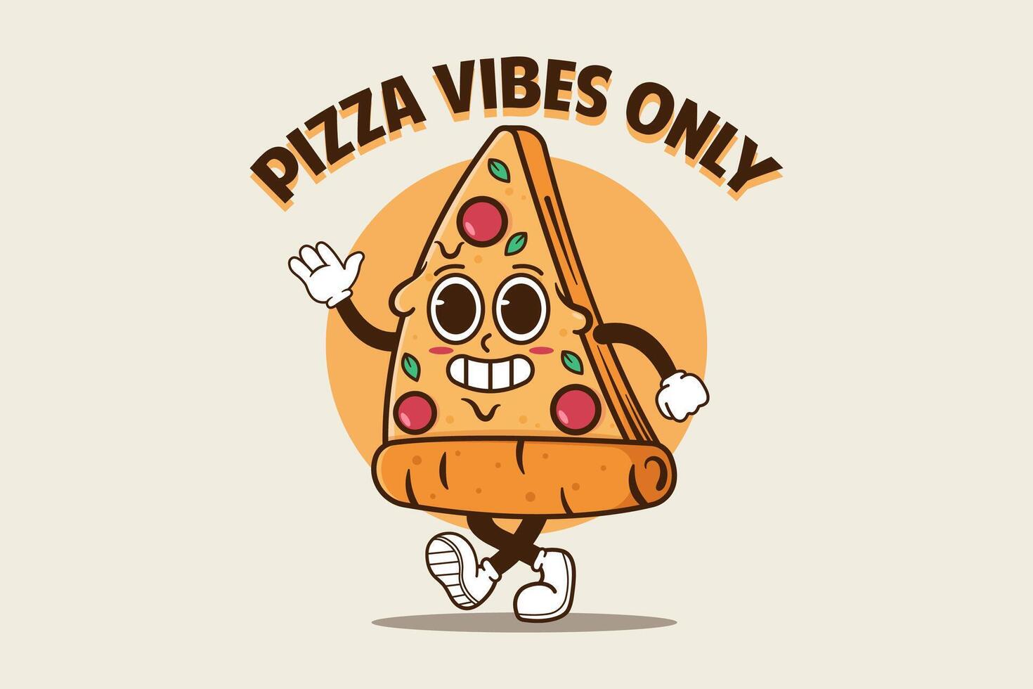 rebanada de Pizza dibujos animados mascota personaje con contento cara y ondulación mano vector