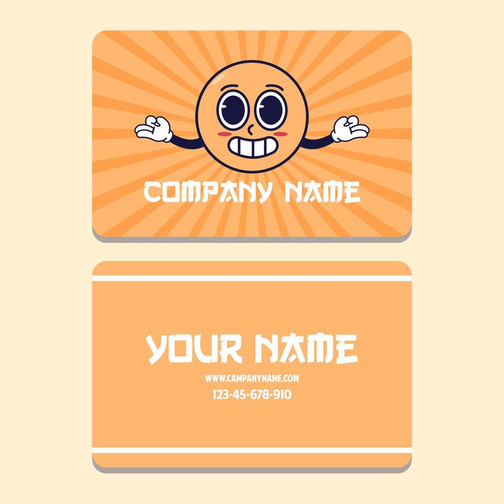 Business card template with funny face. Cartoon style. Vector illustration