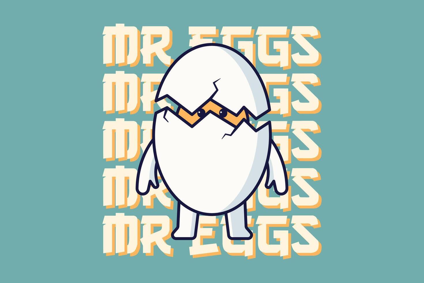 linda dibujos animados huevo personaje con roto cáscara de huevo texto. vector ilustración