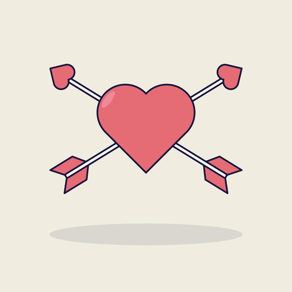 amor corazón con cruzar flechas diseño vector