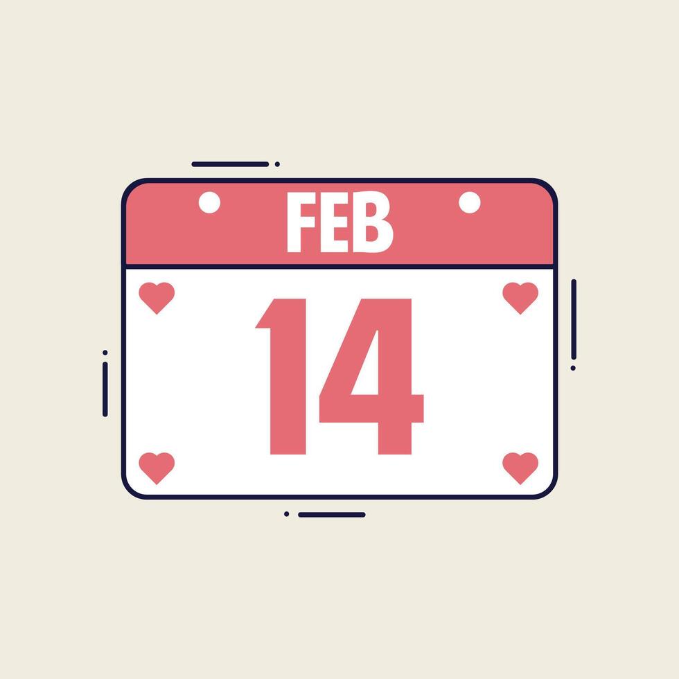 February 14 calendar icon in flat style. Valentines day vector
