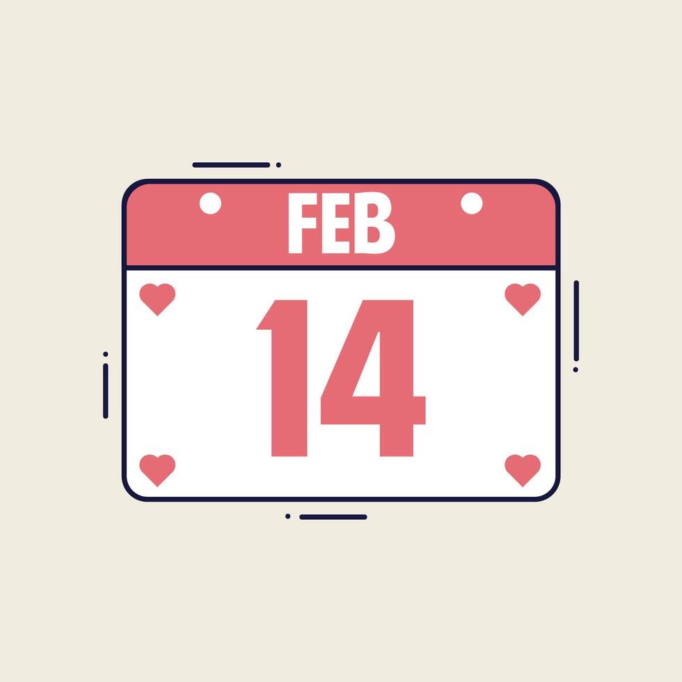 febrero 14 calendario icono en plano estilo. san valentin día vector ilustración