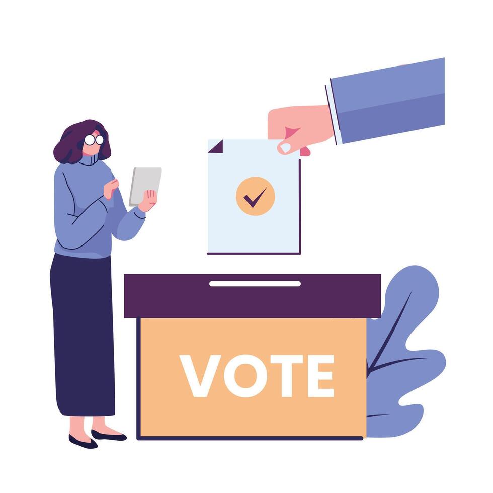 Hand putting paper in the ballot box.Vote line icon. Voting concept. Election and democracy. flat style illustration vector design