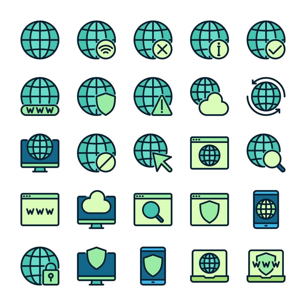 Internet Connection icon collection vector in colored outline style