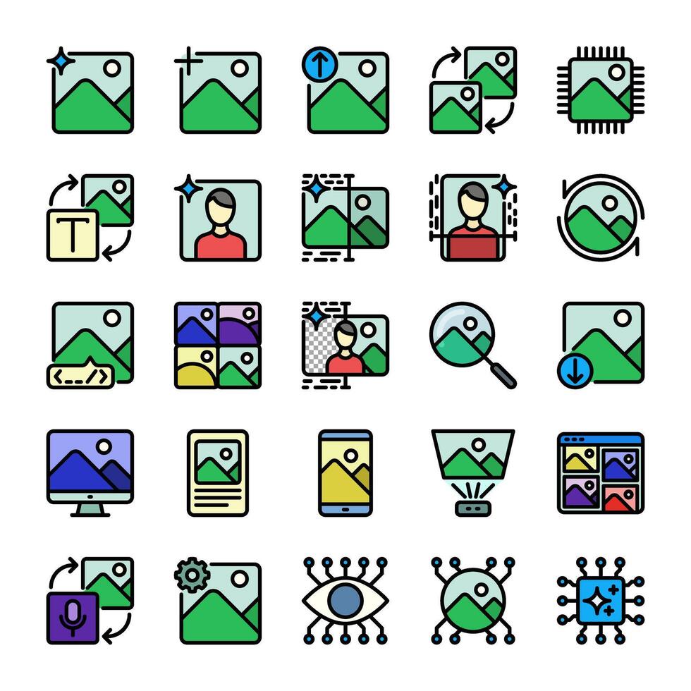 AI image generated icon collection in colored outline style for the ...