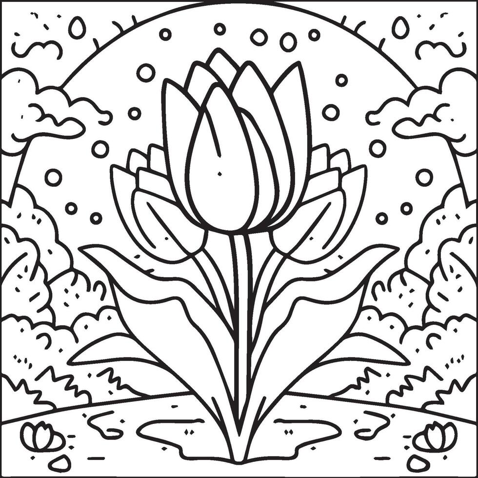 Tulip coloring pages. Tulip flower outline vector. Flowers coloring pages for coloring book vector