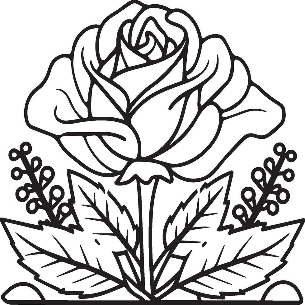 Rose coloring pages. Rose flower outline vector