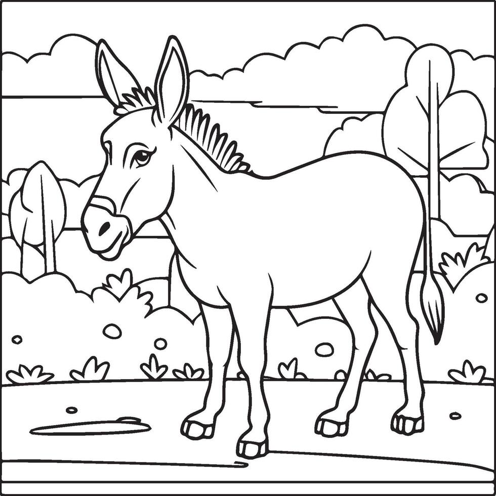 Donkey coloring pages. Donkey outline vector for coloring book