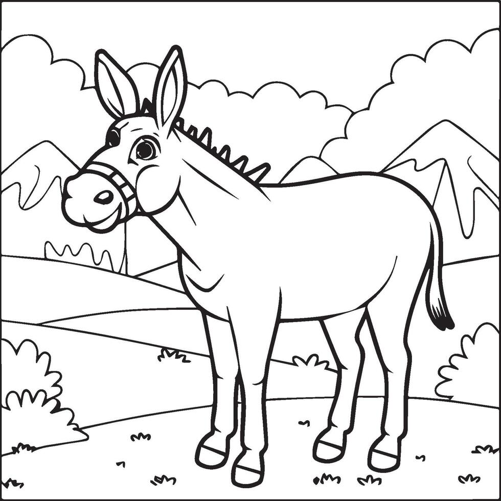 Donkey coloring pages. Donkey outline vector for coloring book