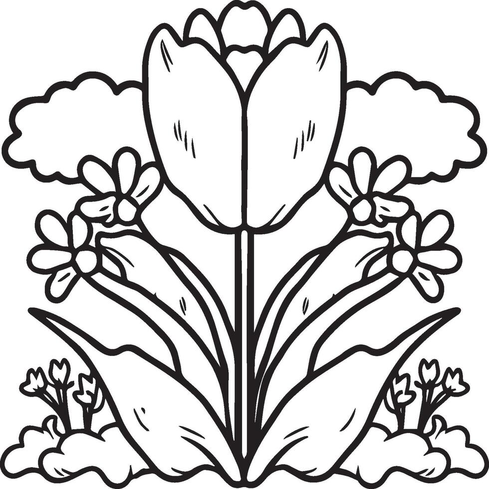 Tulip coloring pages. Tulip flower outline vector. Flowers coloring pages for coloring book vector