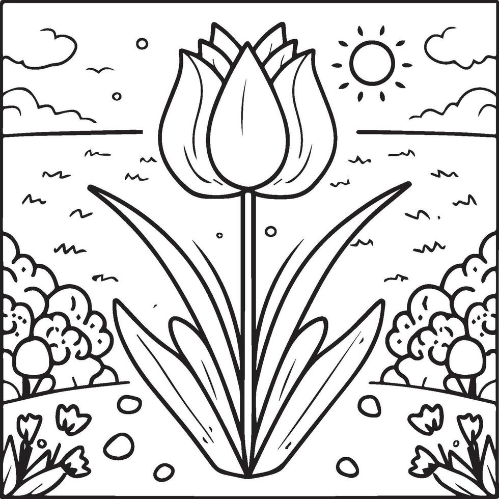 Tulip coloring pages. Tulip flower outline vector. Flowers coloring pages for coloring book vector