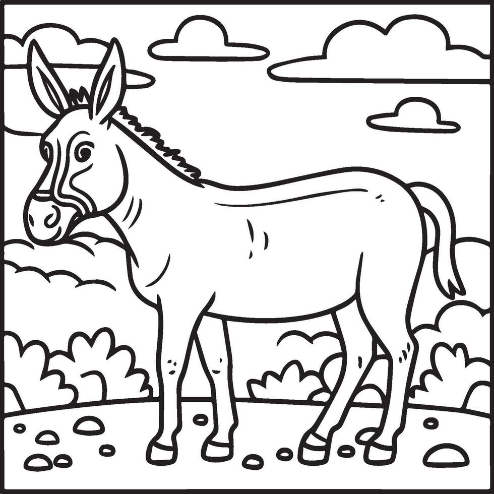 Donkey coloring pages. Donkey outline vector for coloring book