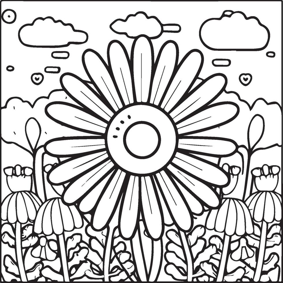 Daisy flower coloring pages. Daisy outline vector for coloring book