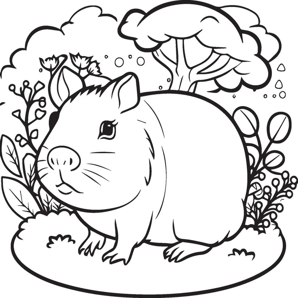 Guinea pig coloring pages. Guinea pig outline vector for coloring book