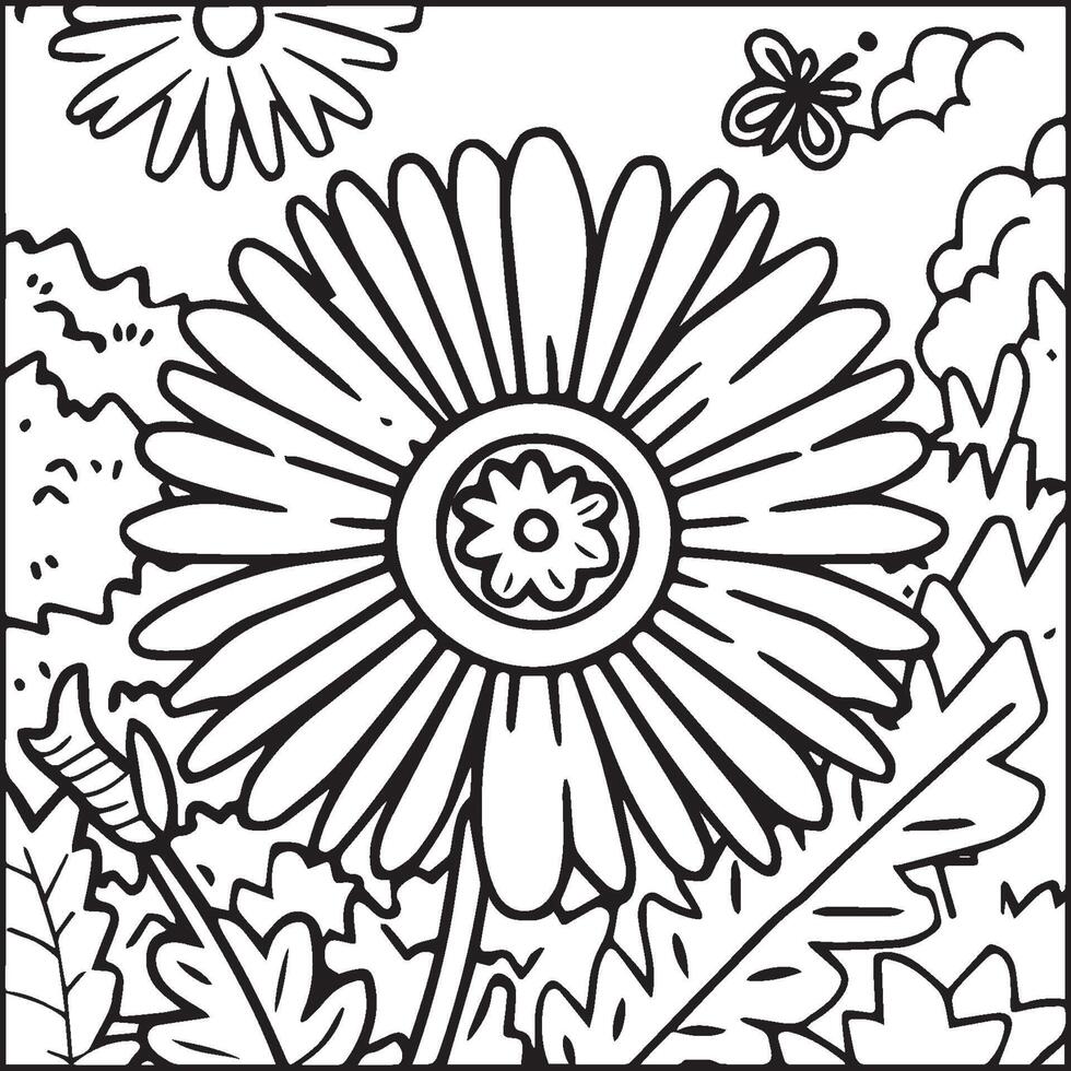 Daisy flower coloring pages. Daisy outline vector for coloring book