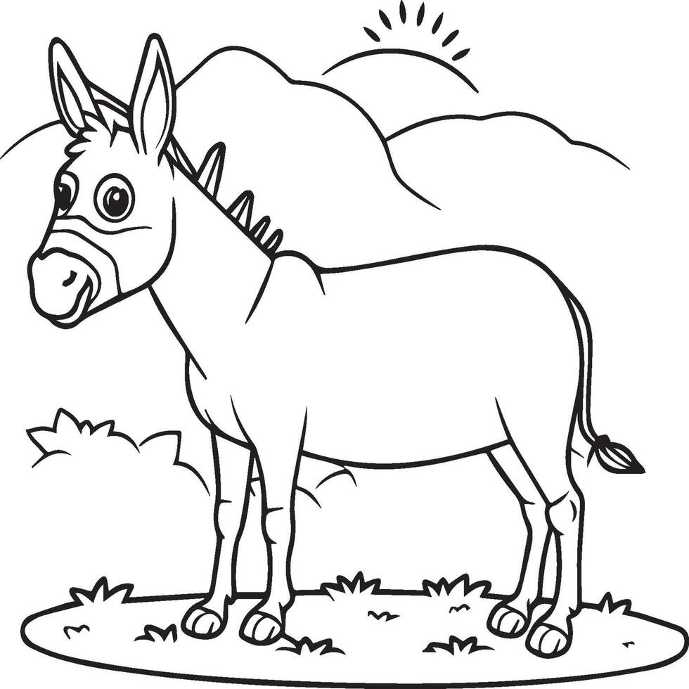 Donkey coloring pages. Donkey outline vector for coloring book