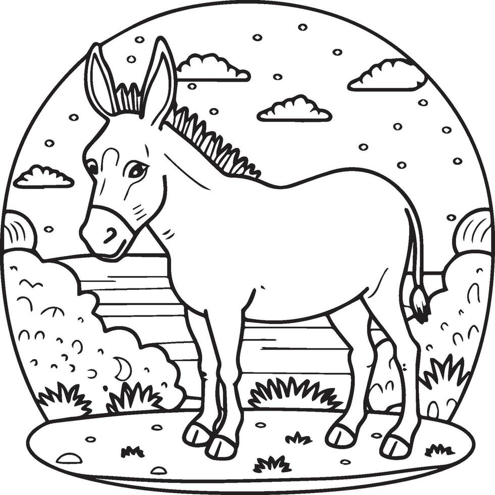 Donkey coloring pages. Donkey outline vector for coloring book