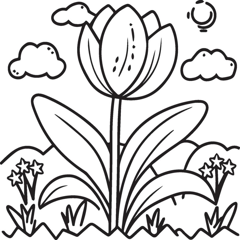 Tulip coloring pages. Tulip flower outline vector. Flowers coloring pages for coloring book vector