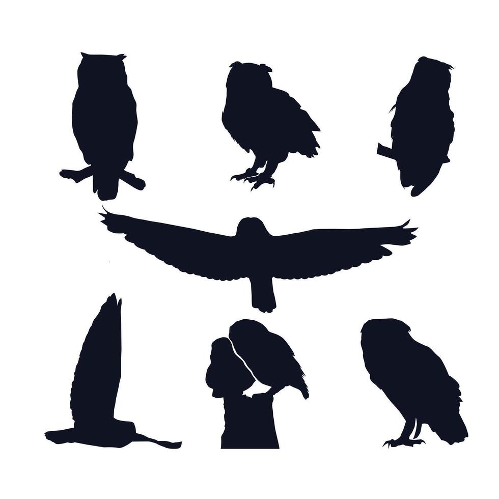 set of owls silhouette vector