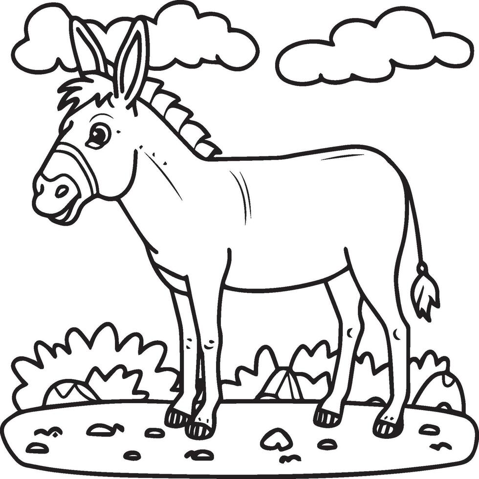 Donkey coloring pages. Donkey outline vector for coloring book