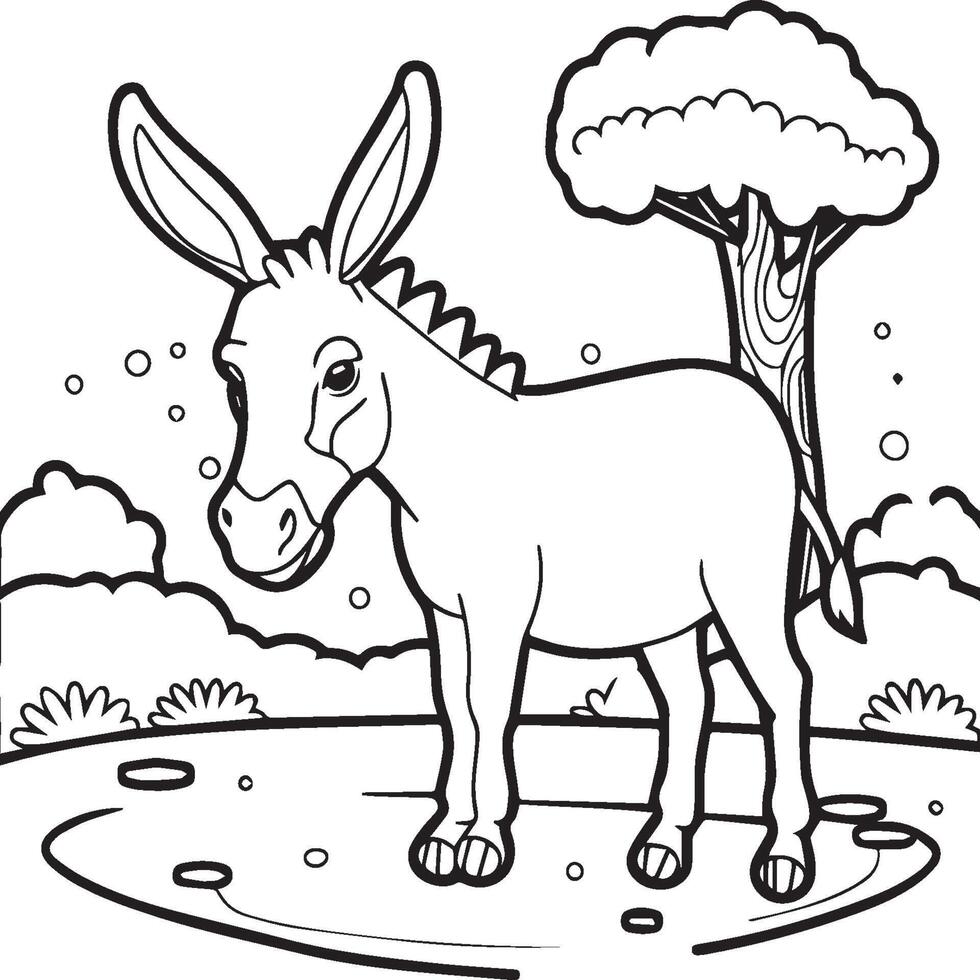 Donkey coloring pages. Donkey outline vector for coloring book