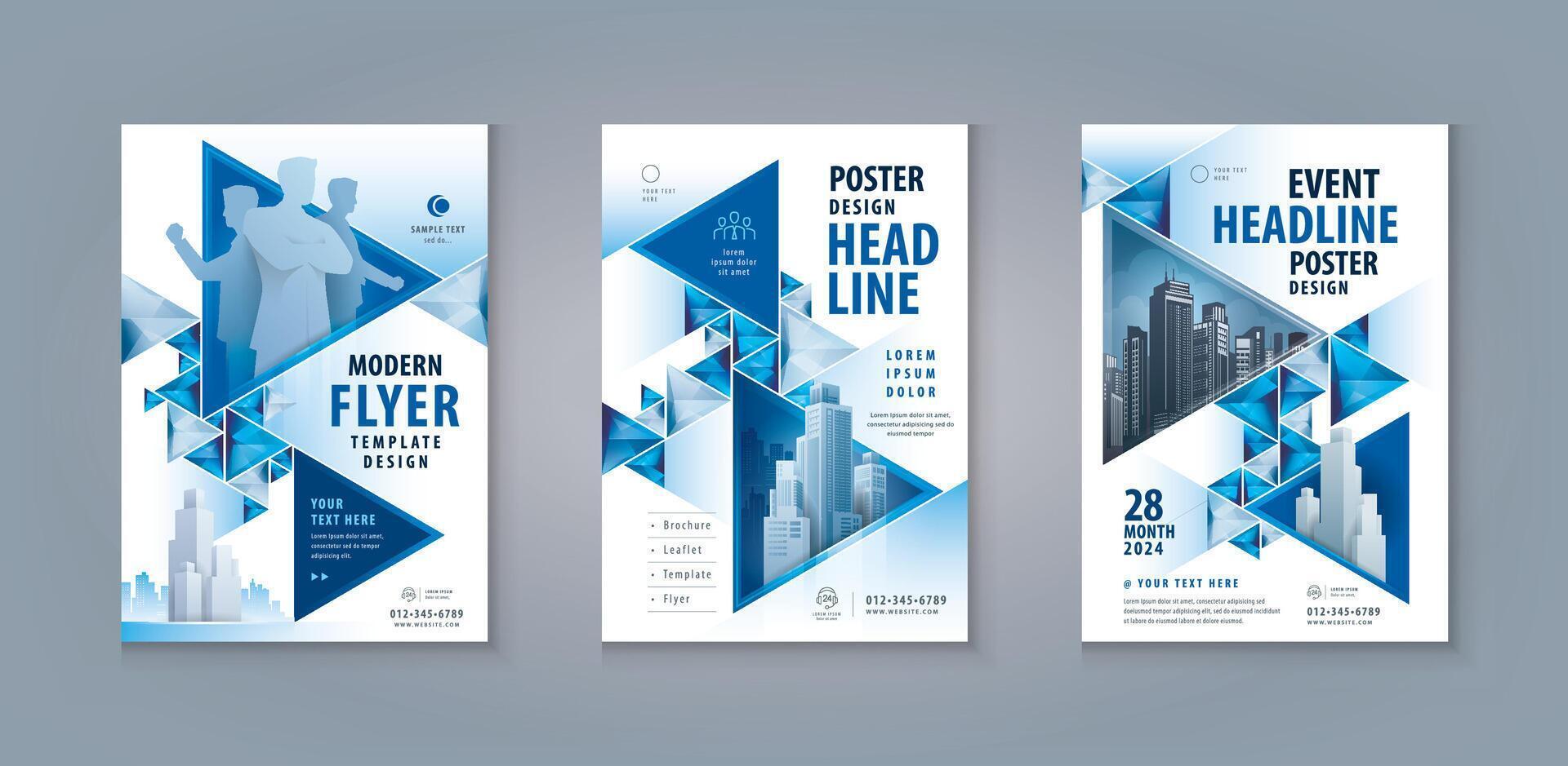 Corporate book cover design template, Business Leaflet Brochure Flyer A4 Size Design Set. Business Flyer Poster Template, Abstract Blue Geometric Triangle vector