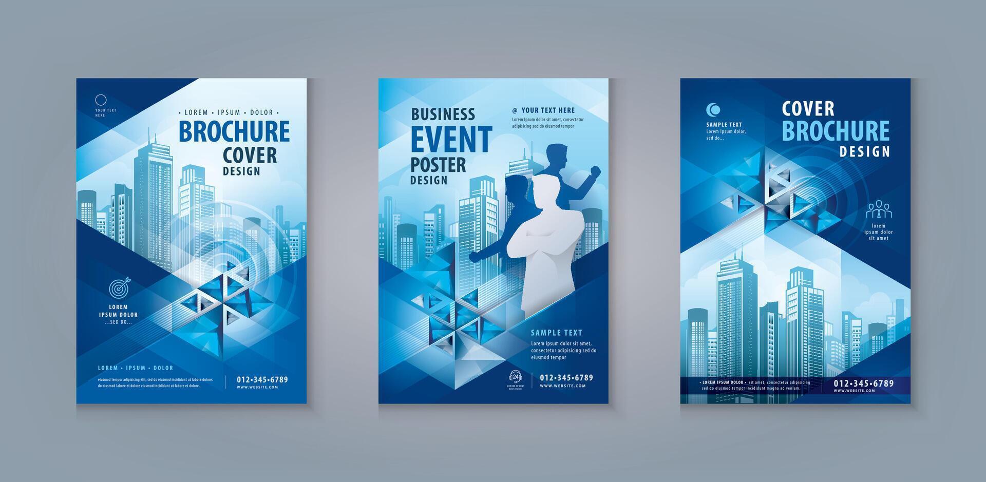 Corporate book cover design template, Business Leaflet Brochure Flyer A4 Size Design Set. Business Flyer Poster Template, Abstract Blue Geometric Triangle vector