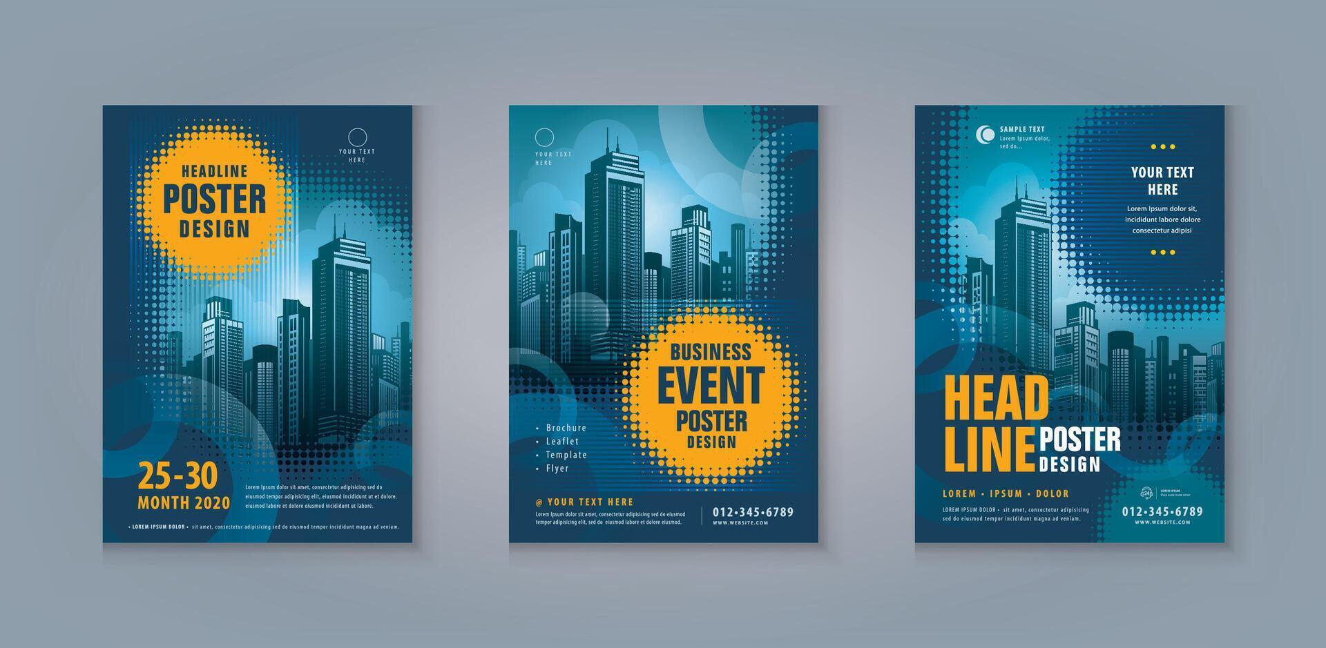 Business Leaflet Brochure Flyer template Design Set. Modern abstract Blue Glowing Circles vector