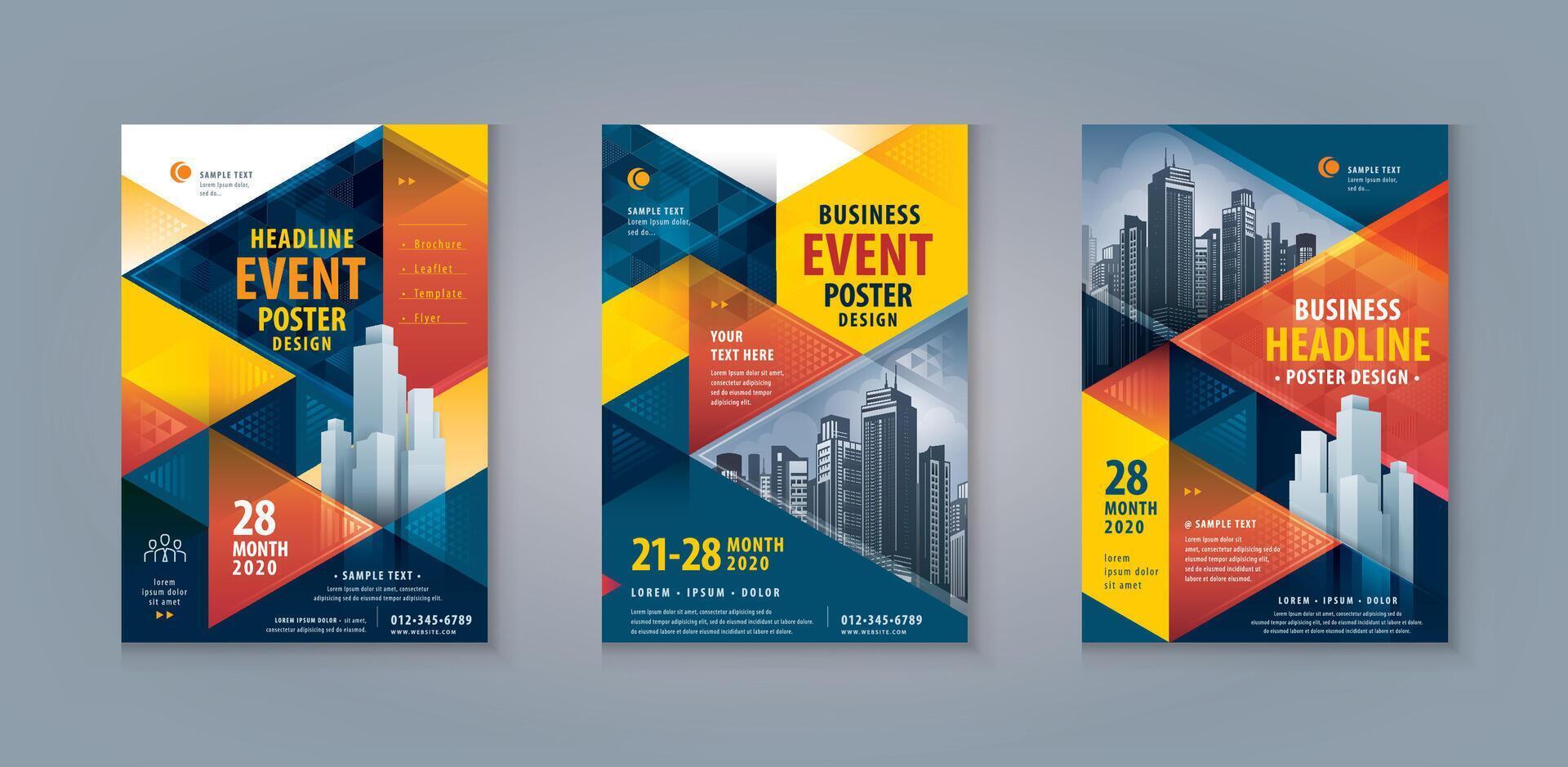 Business Flyer Poster Design Set. Cover brochure Template, Abstract Geometric Triangle Background vector