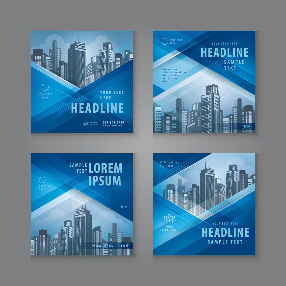 Square Template Social Media Post Design for Digital Marketing, Abstract Blue Geometric Triangle Background vector
