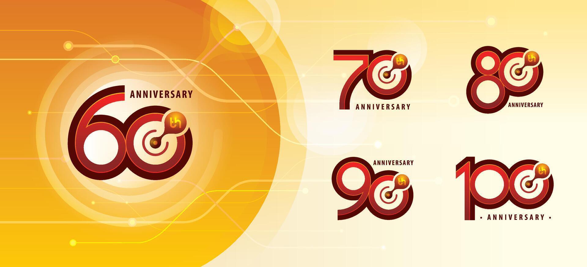 Set of 60 to 100 years Anniversary logotype design, Sixty to Hundred years Celebrating Anniversary Logo multiple line for celebration vector