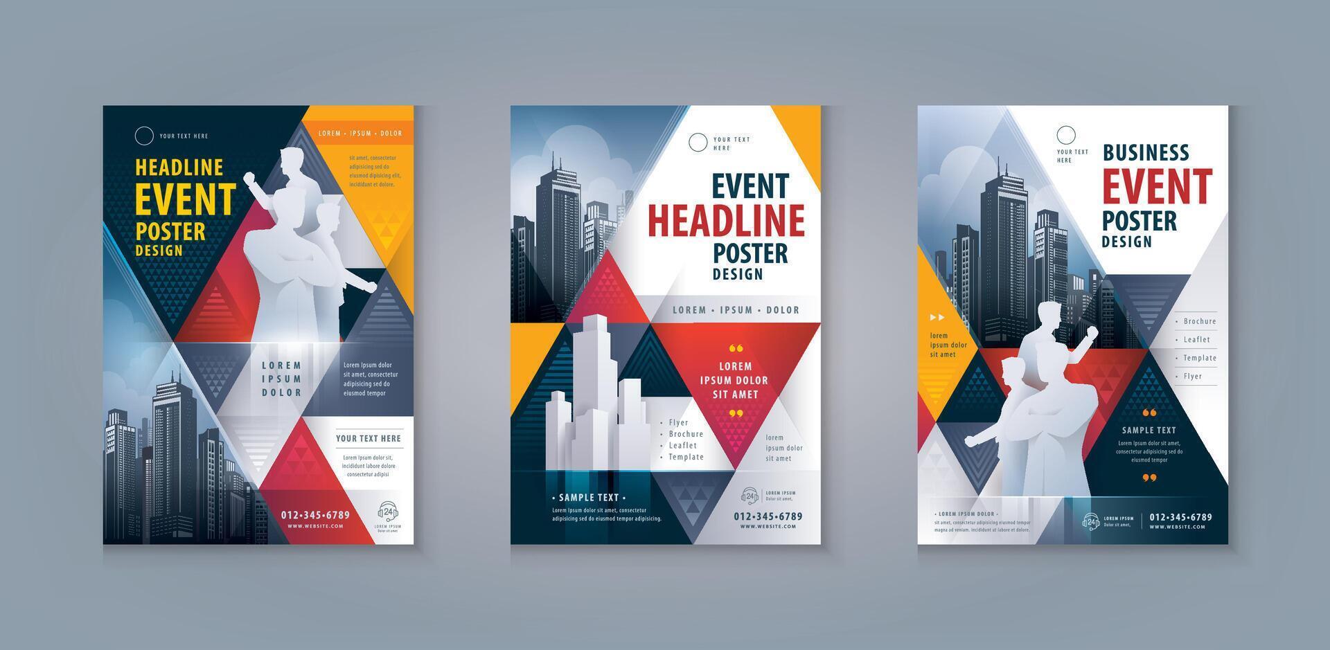 Business Flyer Poster Design Set. Cover brochure Template, Abstract Geometric Triangle Background vector