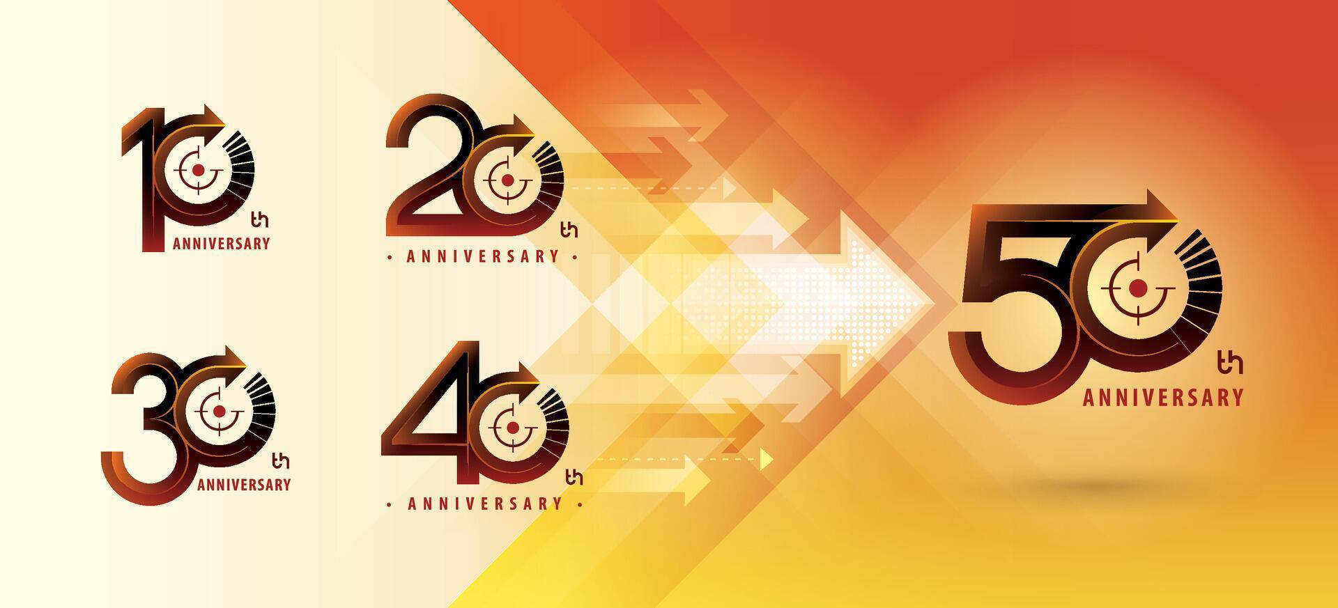 conjunto de 10 a 50 años aniversario logotipo diseño, diez a cincuenta años celebrando aniversario logo múltiple línea para celebracion vector